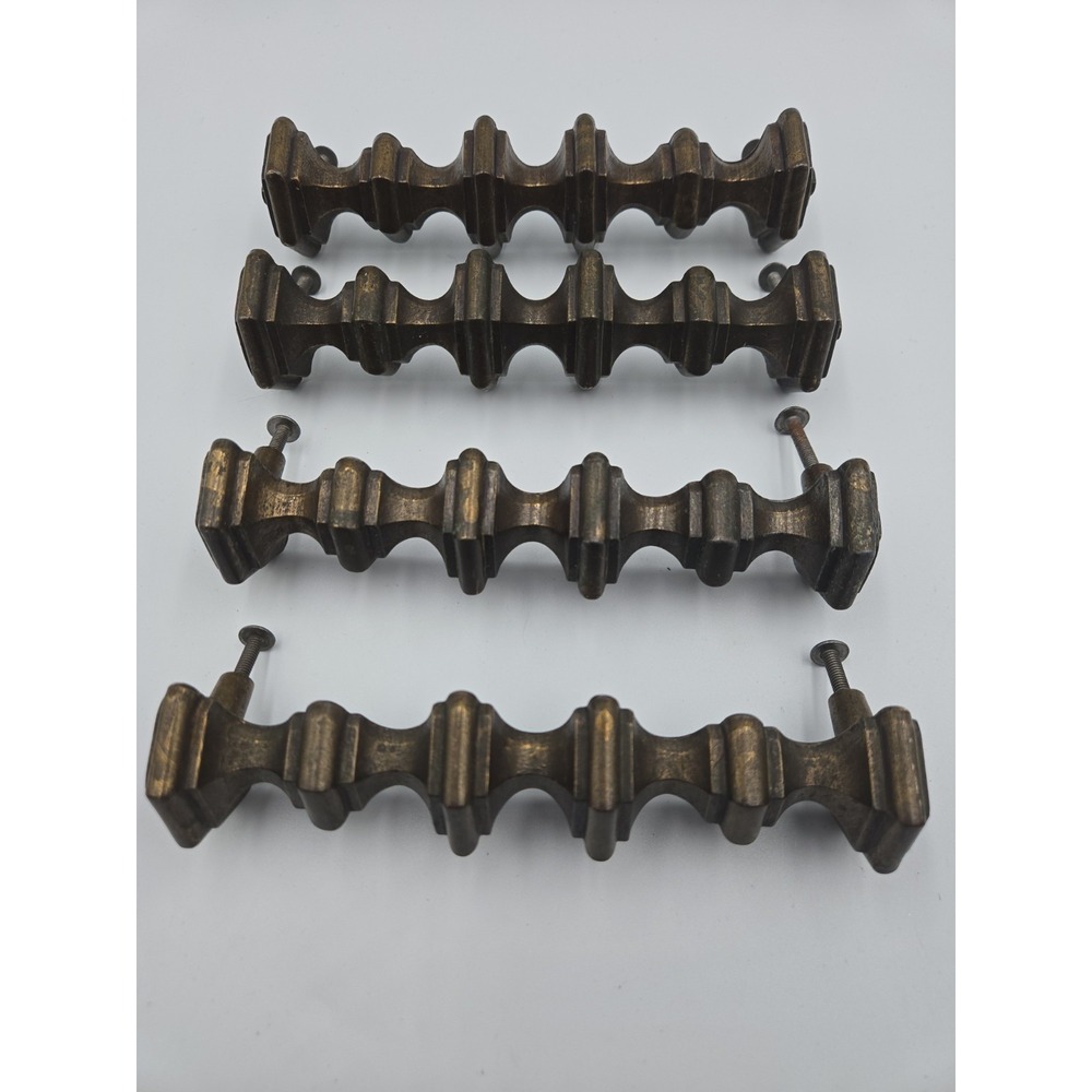 4 Stanley Buffet Door Pull Large Vintage Brass MCM 152mm Gothic Credenza